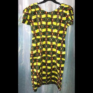 African Wax Cloth Gemstone Pattern Handmade Lined Dress - Excellent Condition